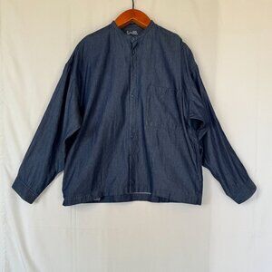 MUJI U.SA. Dark Blue Denim Chambray Snap Front Lightweight Shacket Size L-XL